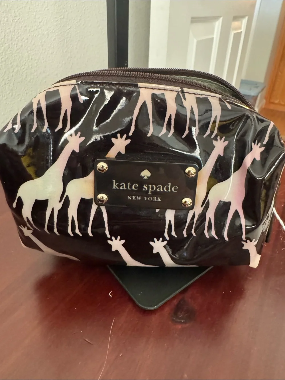 kate spade Olive Green Satin-Lined Cosmetic Pouch